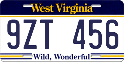 WV license plate 9ZT456