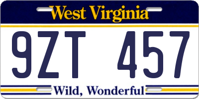 WV license plate 9ZT457