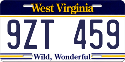 WV license plate 9ZT459