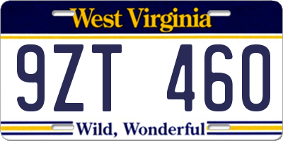 WV license plate 9ZT460