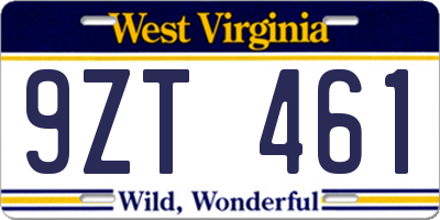 WV license plate 9ZT461