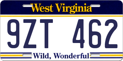 WV license plate 9ZT462