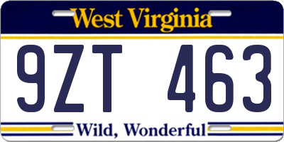 WV license plate 9ZT463