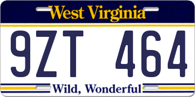 WV license plate 9ZT464