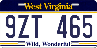 WV license plate 9ZT465