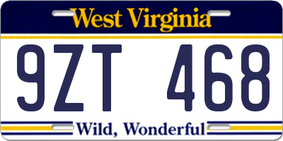 WV license plate 9ZT468