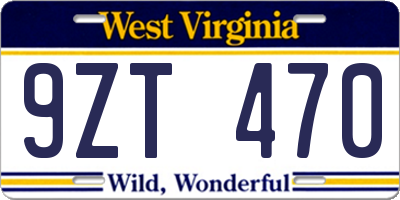 WV license plate 9ZT470
