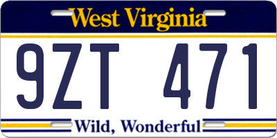 WV license plate 9ZT471