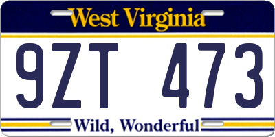 WV license plate 9ZT473