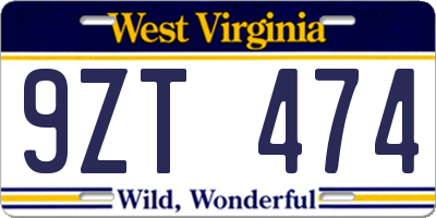 WV license plate 9ZT474