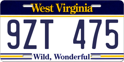 WV license plate 9ZT475
