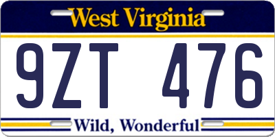 WV license plate 9ZT476