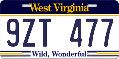 WV license plate 9ZT477