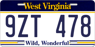 WV license plate 9ZT478