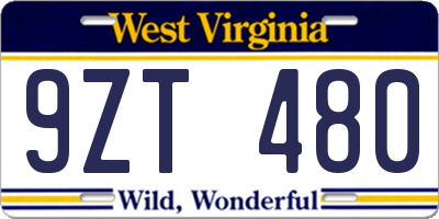 WV license plate 9ZT480