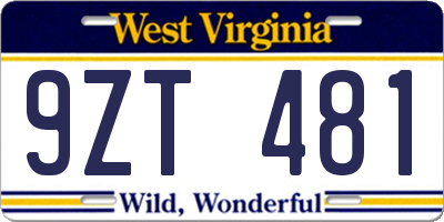 WV license plate 9ZT481