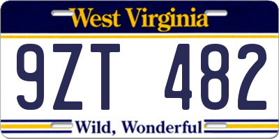 WV license plate 9ZT482