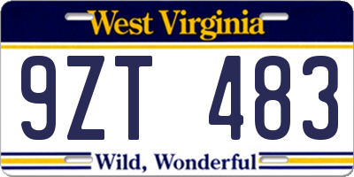 WV license plate 9ZT483