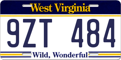 WV license plate 9ZT484