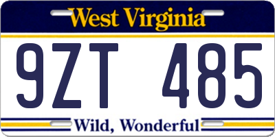 WV license plate 9ZT485