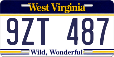 WV license plate 9ZT487