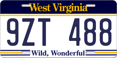 WV license plate 9ZT488