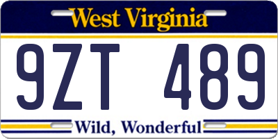 WV license plate 9ZT489