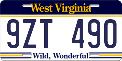 WV license plate 9ZT490