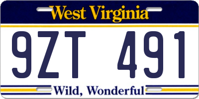 WV license plate 9ZT491