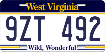WV license plate 9ZT492