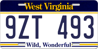 WV license plate 9ZT493