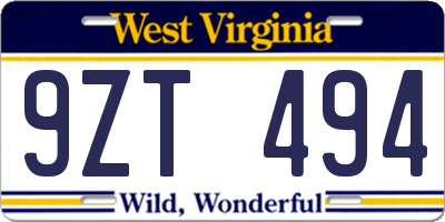 WV license plate 9ZT494