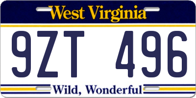 WV license plate 9ZT496