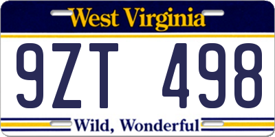 WV license plate 9ZT498