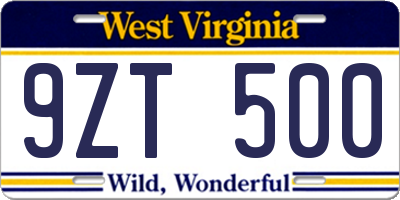 WV license plate 9ZT500