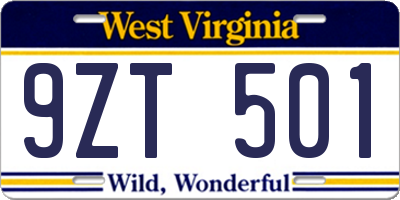 WV license plate 9ZT501