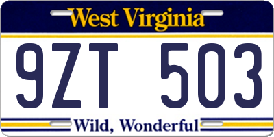 WV license plate 9ZT503