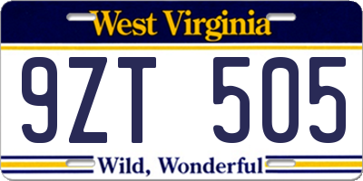 WV license plate 9ZT505