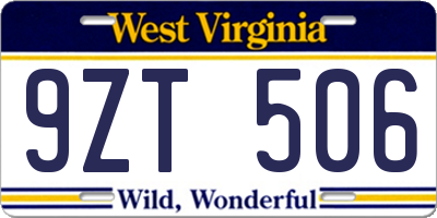 WV license plate 9ZT506