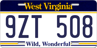 WV license plate 9ZT508