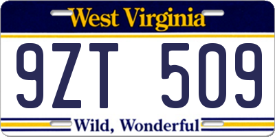 WV license plate 9ZT509