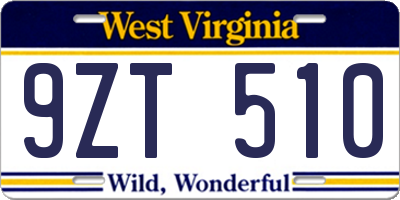 WV license plate 9ZT510