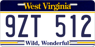 WV license plate 9ZT512