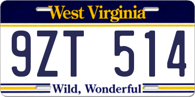 WV license plate 9ZT514