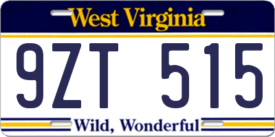 WV license plate 9ZT515