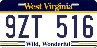 WV license plate 9ZT516