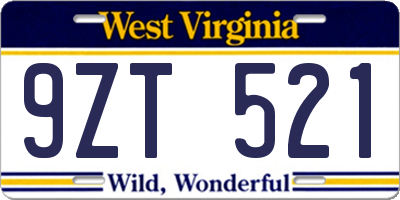 WV license plate 9ZT521