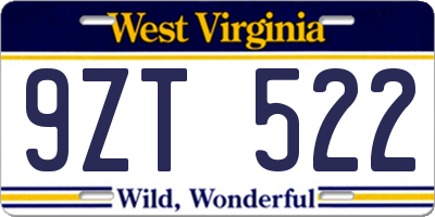 WV license plate 9ZT522