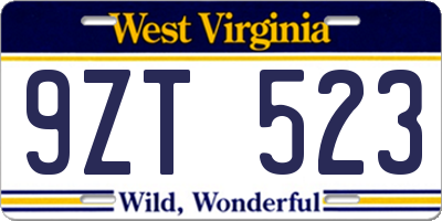 WV license plate 9ZT523