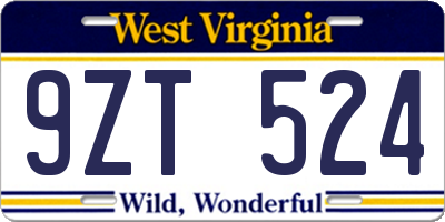WV license plate 9ZT524